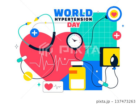 World Hypertension Day Awareness Vector Illustration Featuring Global Blood Pressure Prevention And Heart Health Medical Background 137473263