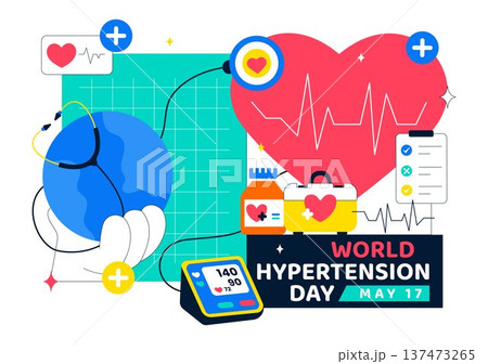 World Hypertension Day Awareness Vector Illustration Featuring Global Blood Pressure Prevention And Heart Health Medical Background 137473265