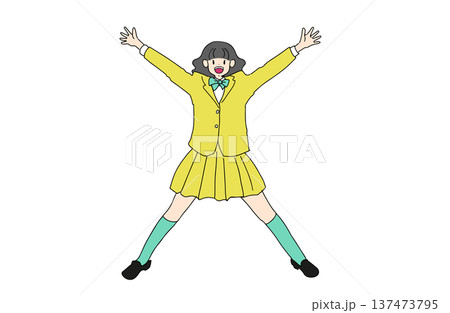 大の字でジャンプして喜ぶ女子高生のイラスト 元気と成功 手書きベクター素材 大の字でジャンプして喜ぶ女子高生のイラスト 元気と成功 手書きベクター素材 137473795
