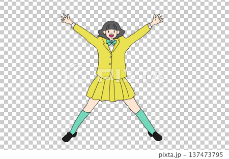 大の字でジャンプして喜ぶ女子高生のイラスト 元気と成功 手書きベクター素材 大の字でジャンプして喜ぶ女子高生のイラスト 元気と成功 手書きベクター素材 137473795