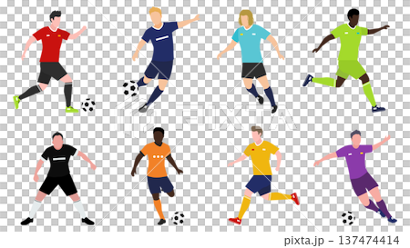 一組八種不同類型的男子足球員 一組八種不同類型的男子足球員 137474414