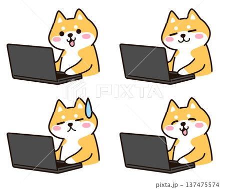 パソコンをする柴犬　表情差分1 137475574