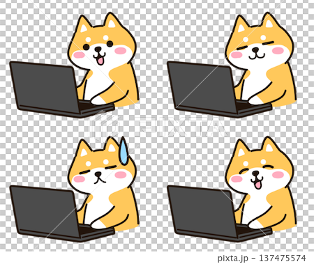 パソコンをする柴犬　表情差分1 137475574