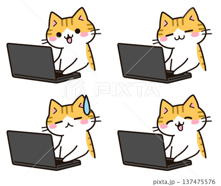 パソコンをする猫 表情差分1 パソコンをする猫 表情差分1 137475576