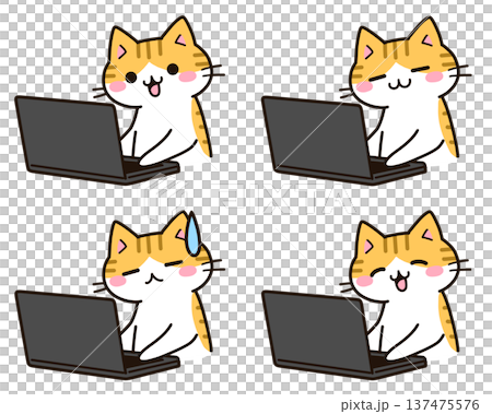 パソコンをする猫 表情差分1 パソコンをする猫 表情差分1 137475576