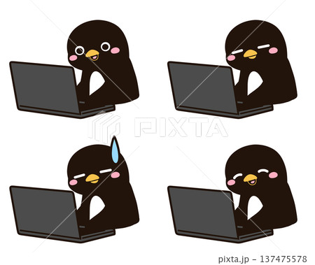 パソコンをするペンギン　表情差分1 137475578