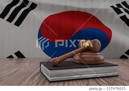 Judge gavel on book with south korea flag 3d 137476025