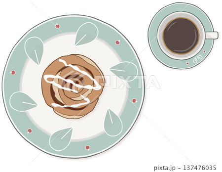 シナモンロールとコーヒーの北欧朝食セット（カラー） 137476035