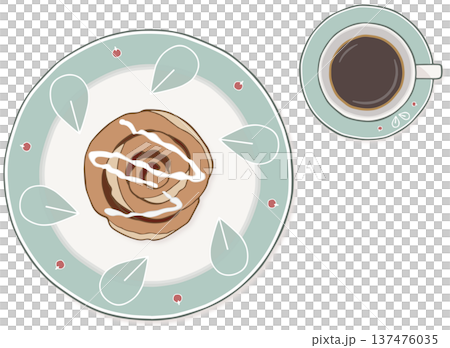 シナモンロールとコーヒーの北欧朝食セット（カラー） 137476035