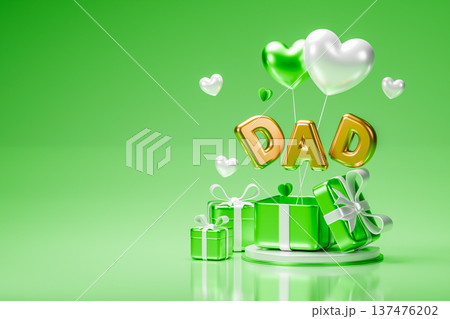 Green fathers day celebration scene with gift 3d render Green fathers day celebration scene with gift 3d render 137476202