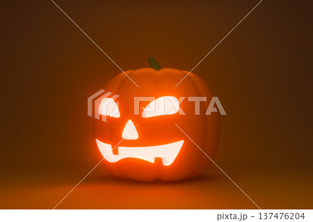 Glowing jack-o-lantern pumpkin on dark background 3d Glowing jack-o-lantern pumpkin on dark background 3d 137476204