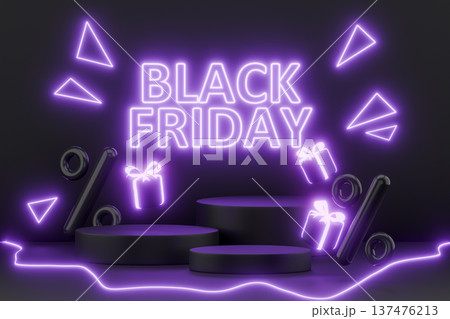 Purple neon black friday banner for shopping event 3d Purple neon black friday banner for shopping event 3d 137476213