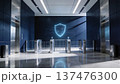 セキュリティゲートのある未来オフィスロビー｜テクノロジー空間 137476300