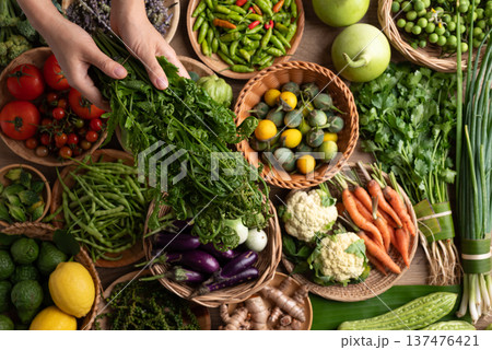 Organic Southeast Asian vegetables from local farmer market in Northern Thailand Organic Southeast Asian vegetables from local farmer market in Northern Thailand 137476421