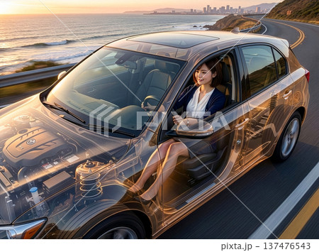 スポーツカーでドライブする若い女性 スポーツカーでドライブする若い女性 137476543