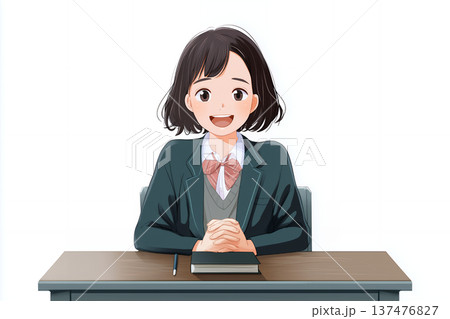 学習塾の挿絵に使える笑顔で前を向く中学生女子のアニメ風イラスト 137476827