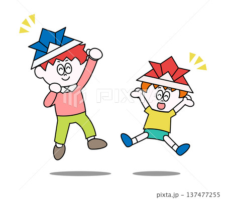 折り紙兜をかぶった男の子のイラスト 折り紙兜をかぶった男の子のイラスト 137477255