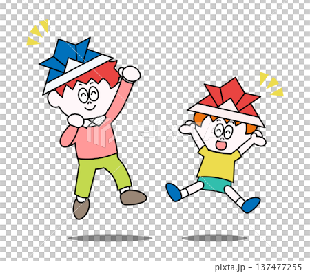 折り紙兜をかぶった男の子のイラスト 折り紙兜をかぶった男の子のイラスト 137477255