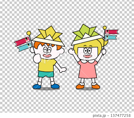 鯉のぼりを持ったこどものイラスト 鯉のぼりを持ったこどものイラスト 137477258