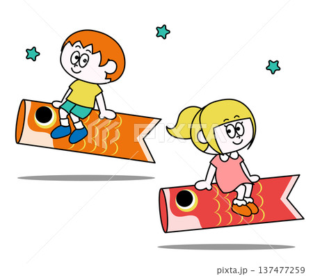 鯉のぼりに乗ったこどものイラスト 137477259