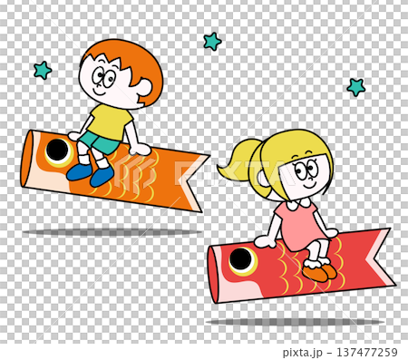 鯉のぼりに乗ったこどものイラスト 137477259