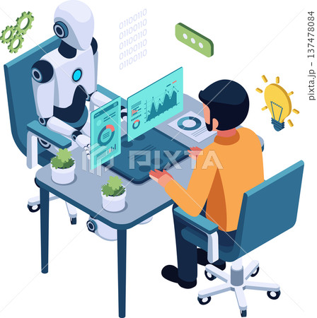Isometric AI and Human Working on Data Analysis Together Isometric AI and Human Working on Data Analysis Together 137478084