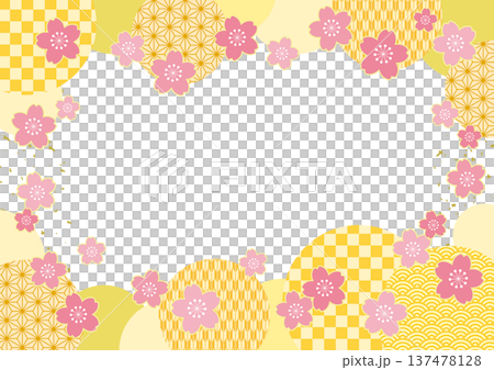 Spring-like Japanese-style frame postcard with cherry blossoms and Japanese pattern circle / yellow Spring-like Japanese-style frame postcard with cherry blossoms and Japanese pattern circle / yellow 137478128