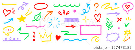 Marker line hand drawn arrow, highlight scribble set. Sketch color hand drawn marker line arrowbrush element shape graphic. Doodle scribble paint underline, circle frame icons. Vector Marker line hand drawn arrow, highlight scribble set. Sketch color hand drawn marker line arrowbrush element shape graphic. Doodle scribble paint underline, circle frame icons. Vector 137478185