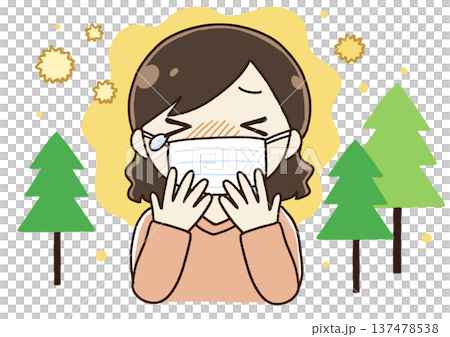 Illustration of a woman who stops sneezing with hay fever Illustration of a woman who stops sneezing with hay fever 137478538