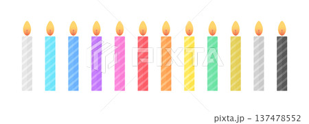 カラフルな12本セットのろうそく - シンプルでかわいい誕生日やパーティーのキャンドルのイラスト素材 137478552
