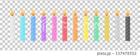 カラフルな12本セットのろうそく - シンプルでかわいい誕生日やパーティーのキャンドルのイラスト素材 137478552