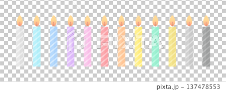 一套12支彩色蠟燭 - 簡約可愛的生日或派對蠟燭插圖素材 137478553