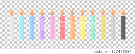 一套12支彩色蠟燭 - 簡約可愛的生日或派對蠟燭插圖素材 一套12支彩色蠟燭 - 簡約可愛的生日或派對蠟燭插圖素材 137478554