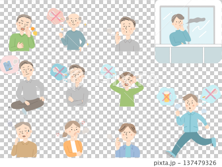 喫煙に関する人々の表情と行動セットイラスト 137479326