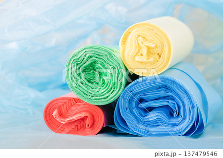 Colorful rolled plastic garbage bags for waste disposal Colorful rolled plastic garbage bags for waste disposal 137479546