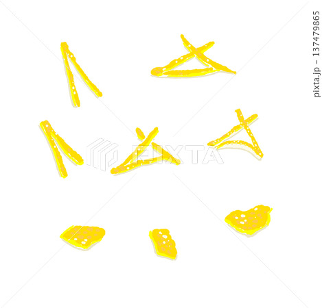 ゆずの皮（千切り・削り）の手描きイラストセット素材 137479865
