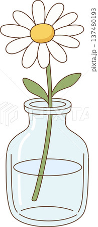 Minimalist Hand Drawn Illustration of a White Daisy Flower in a Glass Vase for Interior Decor and Nature Concept Minimalist Hand Drawn Illustration of a White Daisy Flower in a Glass Vase for Interior Decor and Nature Concept 137480193