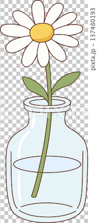 Minimalist Hand Drawn Illustration of a White Daisy Flower in a Glass Vase for Interior Decor and Nature Concept Minimalist Hand Drawn Illustration of a White Daisy Flower in a Glass Vase for Interior Decor and Nature Concept 137480193