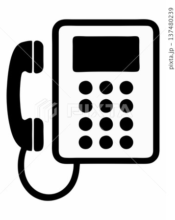 Classic Landline Phone Icon with Call Button, Black Silhouette Illustration 137480239