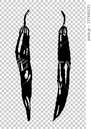 二本の唐辛子のモノクロシルエットイラスト 二本の唐辛子のモノクロシルエットイラスト 137480251