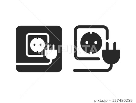 Electrical Wall Socket with Plug Icon Set Stock Illustration. 137480259