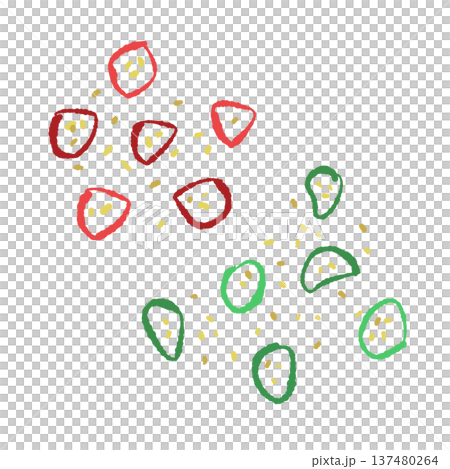 輪切り唐辛子（赤・緑）と種の手描きイラスト素材 137480264