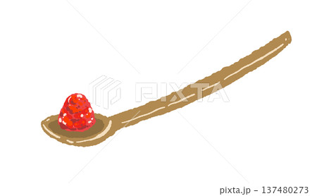 スプーンに乗った粉末唐辛子の手描きイラスト素材 137480273