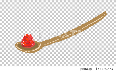 スプーンに乗った粉末唐辛子の手描きイラスト素材 137480273