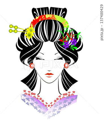 女性の顔、日本髪、着物 137480429