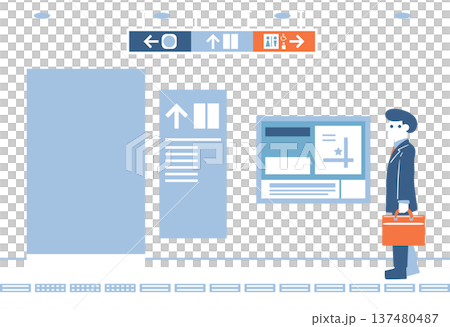 A man in a suit walking down a train station corridor A man in a suit walking down a train station corridor 137480487