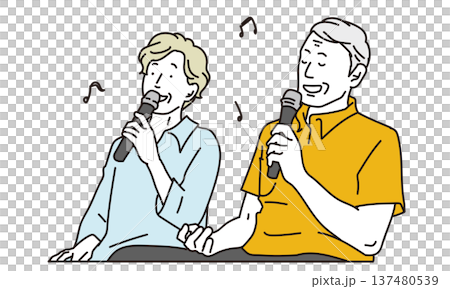 Illustration material of a senior couple singing karaoke together 137480539
