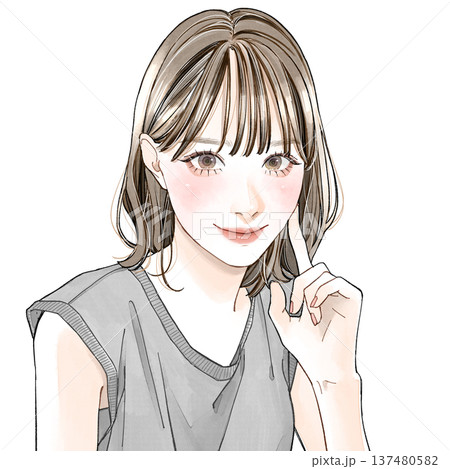 頬に人差し指をあてている女性 137480582