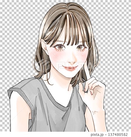 頬に人差し指をあてている女性 137480582