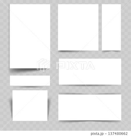 Realistic Blank Paper Mockup Set with Drop Shadows. Vector White Templates for Flyer, Business Card, or Invitation Presentation. 137480662